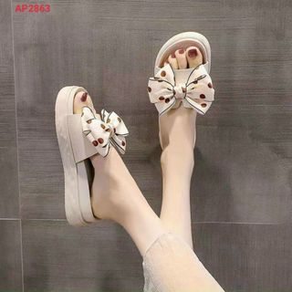 Dép nữ quai ngang phối nơ to chấm bi đẹp
