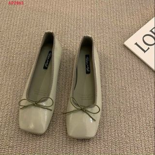 Giày búp bê nữ mũi vuông da mềm đính nơ đẹp
