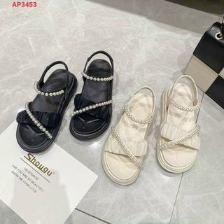 Sandal nữ quai nhún chéo phối ngoc trái đẹp