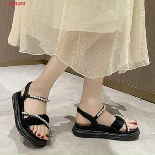 Sandal nữ quai nhún chéo phối ngoc trái đẹp