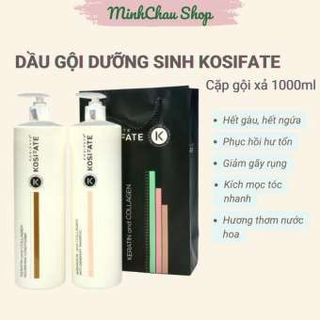 Dầu Gội Xả Kosifate Keratin Collagen Dưỡng Sinh Sạch Gàu(1000ml), Phục Hồi Tóc Hư Tổn Hỗ Trợ Mọc Tóc