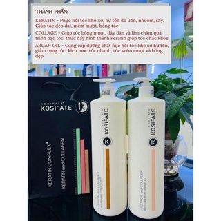 Dầu Gội Xả Kosifate Keratin Collagen Dưỡng Sinh Sạch Gàu(1000ml), Phục Hồi Tóc Hư Tổn Hỗ Trợ Mọc Tóc