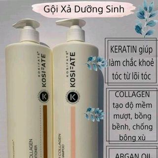 Dầu Gội Xả Kosifate Keratin Collagen Dưỡng Sinh Sạch Gàu(1000ml), Phục Hồi Tóc Hư Tổn Hỗ Trợ Mọc Tóc