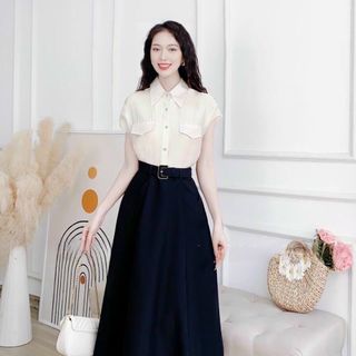 Chân váy xòe 2 túi dáng dài chất liệu kaki Hàn cao cấp