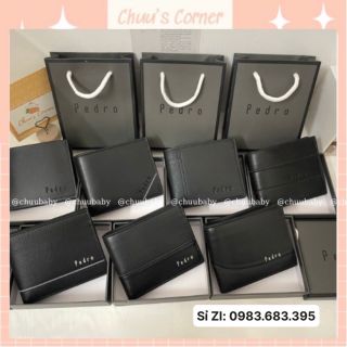 [Fullbox+Túi giấy] Ví nam pedro dáng ngang da mềm nhiều ngăn, có ngăn khoá kéo