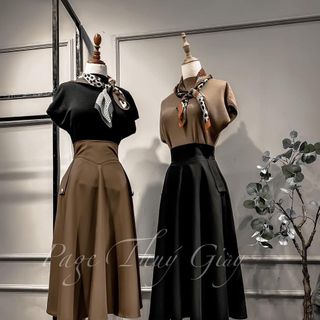 Chân váy xòe 2 túi cạp cao dáng lỡ chất liệu vải cao cấp.