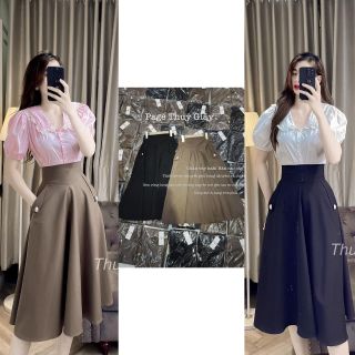 Chân váy xòe 2 túi cạp cao dáng lỡ chất liệu vải cao cấp.