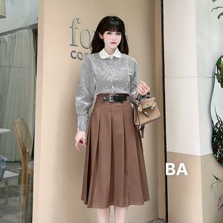 Chân váy Dài xếp ly Xòe Đai Liền Công Sở