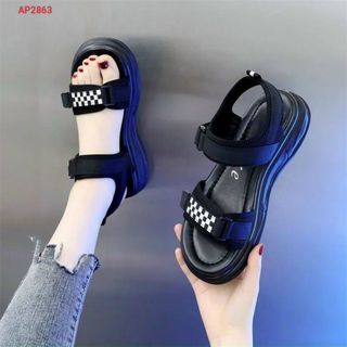 Sandal nữ quai ngang đen phối sọc caro đẹp giá sỉ