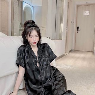 Pyjama Bộ gấm ô vuông Trắng/ Đen siêu Hot đủ size