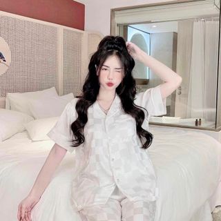 Pyjama Bộ gấm ô vuông Trắng/ Đen siêu Hot đủ size