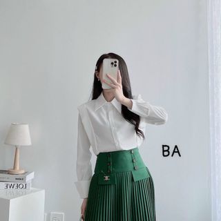 Chân Váy Suông Dập Ly Bản Cạp Cao 2 Nắp Túi Giả