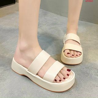 Dép nữ đế cao su 2 quai ngang da đẹp