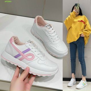 Giày thể thao nữ trắng chất da mềm phối họa tiết đẹp