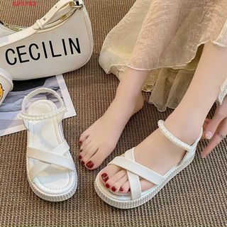 Sandal nữ bằng quai chéo phối quai cổ chân ngọc trai đẹp