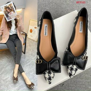Giày nữ Chất dạ mũi nhọn đính nơ đẹp