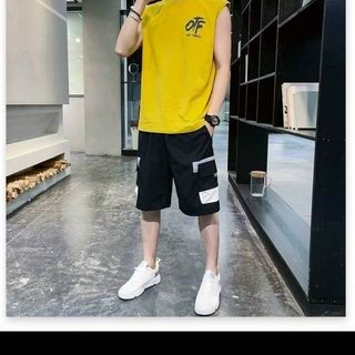 Bộ đồ thể thao nam quần lửng áo ba lỗ mặc đi chơi OTF cực ngầu, quần short kaki túi hộp nam