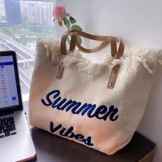 Túi sách vải Summer Vibes túi đi biển canvas quai da phong cách Hàn Quốc sang chảnh hot 2023