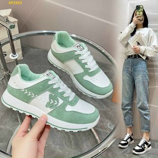 Giày thể thao nữ chất da mềm phối 2 màu xinh