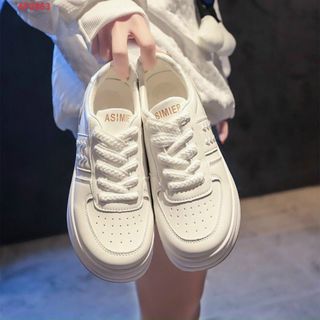 Giày thể thao nữ màu trắng da mềm họa tiết thêu đẹp