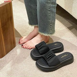 Dép nữ chất da quai ngang nhún đẹp