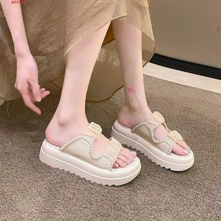 Dép nữ 2 quai ngang nhún phối ngọc đẹp