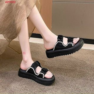 Dép nữ 2 quai ngang nhún phối ngọc đẹp