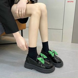 Giày lười nữ chất da mềm đính nơ đẹp