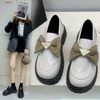 Giày lười nữ chất da mềm đính nơ đẹp
