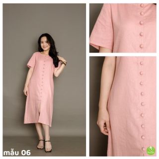 Đầm Linen thiết kế Hồng ruốc và cột úa