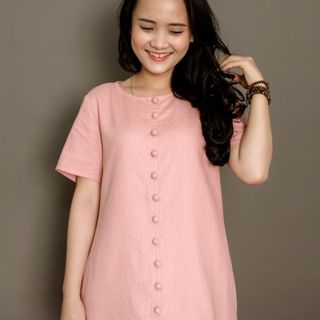Đầm Linen thiết kế Hồng ruốc và cột úa