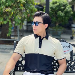 ÁO THUN NAM CỔ BẺ, ÁO POLO NAM PHỐI MÀU BE