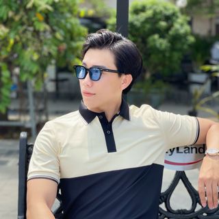 ÁO THUN NAM CỔ BẺ, ÁO POLO NAM PHỐI MÀU BE