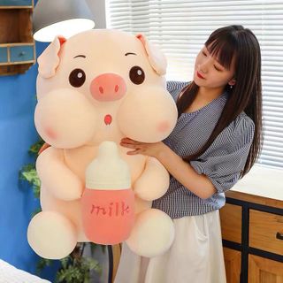 Heo bông ôm bình sữa 45cm