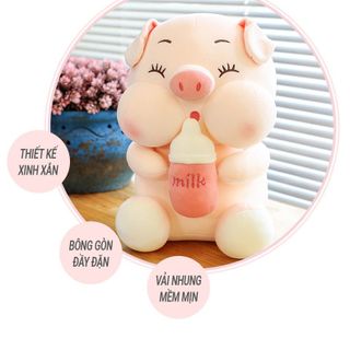 Heo bông ôm bình sữa 45cm