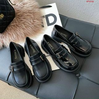 Giày lười nữ màu đen phối khóa đẹp