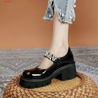 Giày nữ cao gót vuông phối quai ngang đính đá đẹp