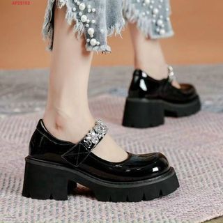 Giày nữ cao gót vuông phối quai ngang đính đá đẹp