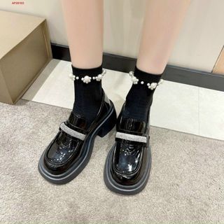 Giày lười nữ chất da mềm phối đá kim tuyến