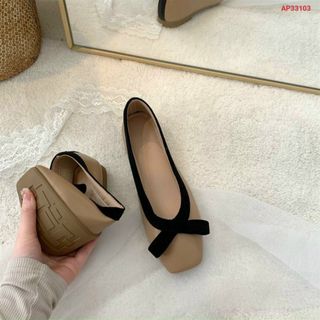 Giày búp bê nữ chất da mũi vuông viền nơ đẹp
