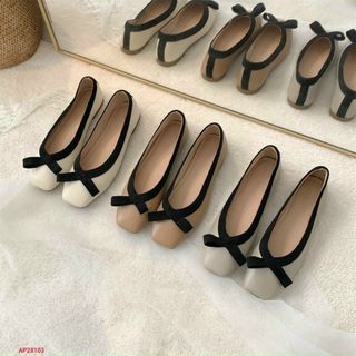 Giày búp bê nữ chất da mũi vuông viền nơ đẹp