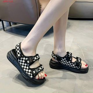 Sandal nữ 2 quai ngang kẻ caro đẹp