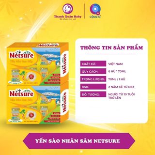 Hộp 6 hũ yến sào Netsure bổ dưỡng phục hồi sức khỏe (15% yến) lọ 70ml - Thanh Xuân Baby