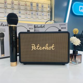 Loa karaoke Bluetooth PETERHOT A106 Kèm 1 Micro Có Quay Sách Hỗ Trợ USB, Thẻ nhớ, Cổng Micro 6.5, Đài FM Chính Hãng