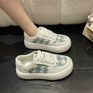 Giày thể thao nữ da mềm phối vải caro đẹp