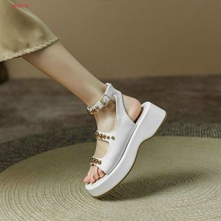 Sandal nữ da mềm 2 quai ngang phối ngọc đẹp