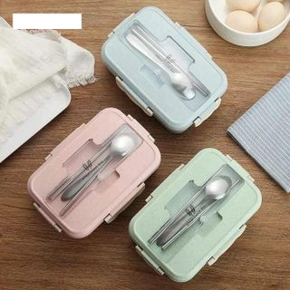 Hộp đựng cơm lúa mạch 3 ngăn kèm đũa muỗng