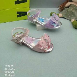 Sandal trẻ em quai ngang phối nơ đính đá trái tim