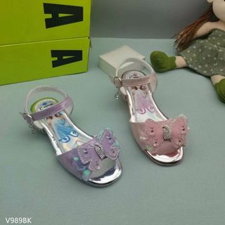 Sandal trẻ em quai ngang phối nơ đính đá trái tim