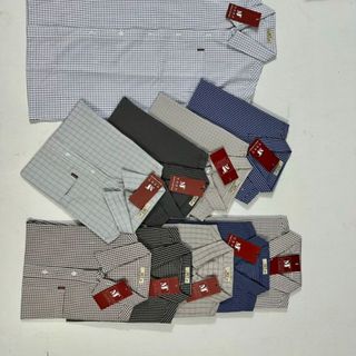 Áo sơ mi nam trung niên ngắn tay form rộng sọc caro chất cotton thoáng mát
